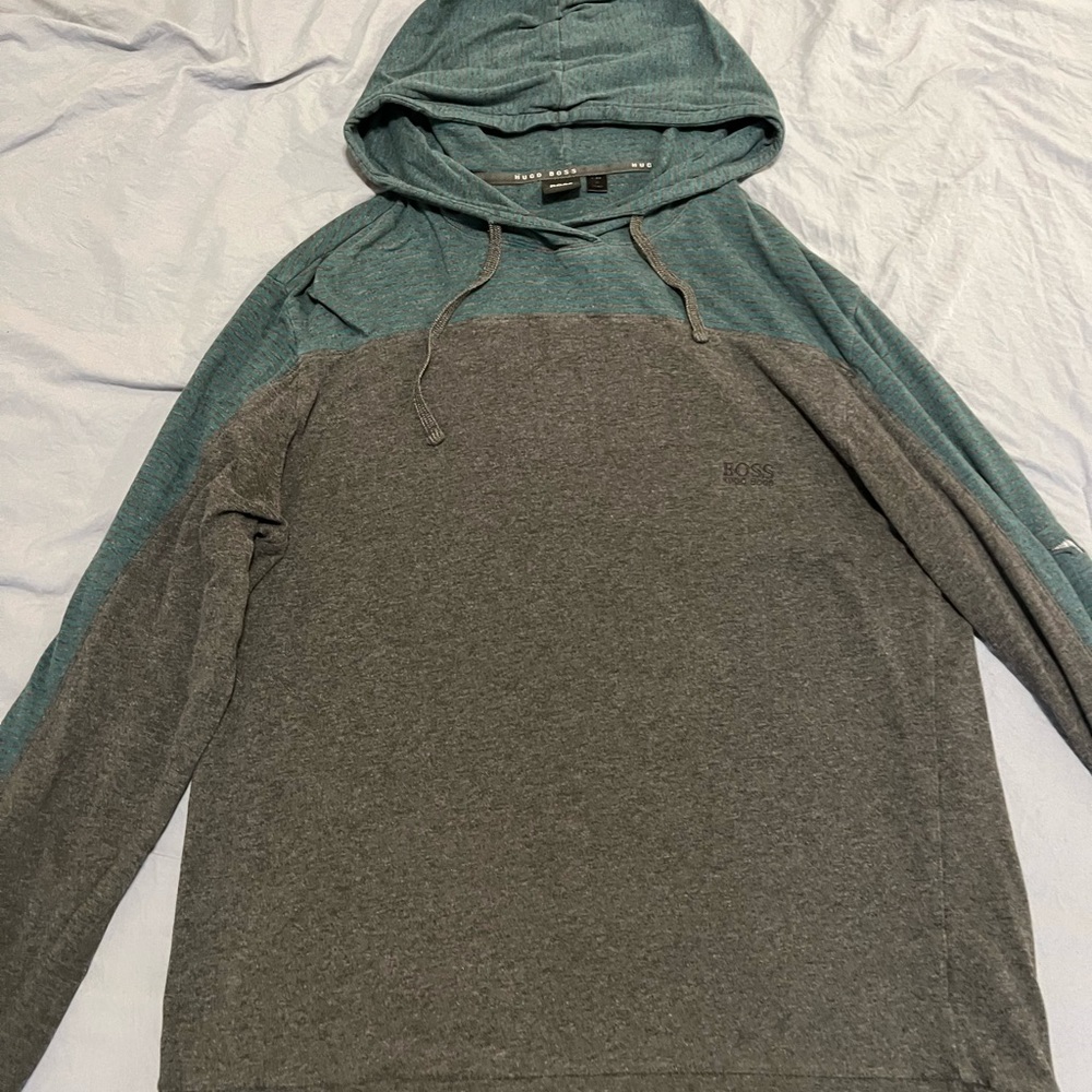 Gray and green Hugo boss light weight hoodie
